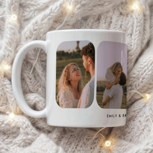 Modern 4-Photo Wedding Couple Names Coffee Mug