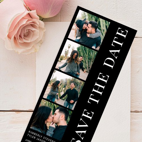 Modern 4 photos bookmark black wedding save the date