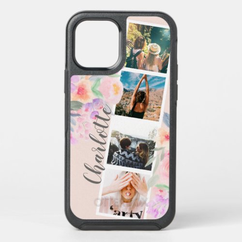 Modern 4 photos booth style floral watercolor OtterBox symmetry iPhone 12 case