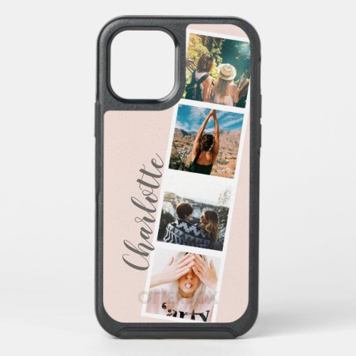 Modern 4 photos booth style name on blush pink OtterBox symmetry iPhone 12 case