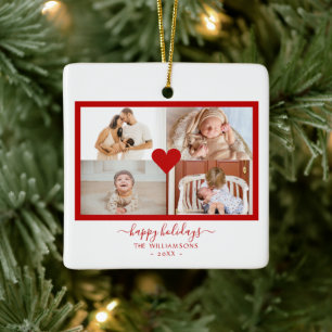 Modern 4 Photos Collage Christmas Ceramic Ornament