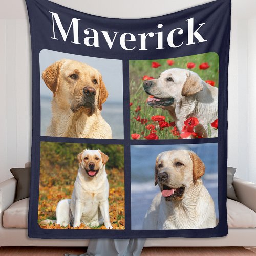Modern 4 Photos Collage Personalized Pet Dog Fleece Blanket