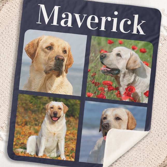 Modern 4 Photos Collage Personalized Pet Dog Sherpa Blanket (Creator Uploaded)