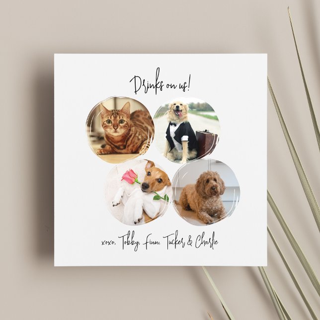 Modern 4 Photos Drinks on Us Pet Cat Dog Wedding  Napkins (Creator Uploaded)
