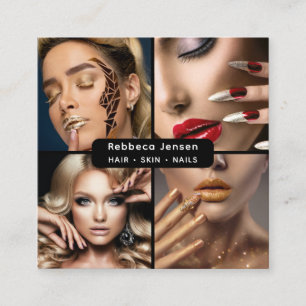 Modern 4 Photos for Makeup Artists Black qr code Square Business Card