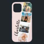 Modern 4 photos grid collage name on blush pink iPhone 12 pro case<br><div class="desc">Modern 4 photos grid collage name on blush pink with a photo booth style collage</div>