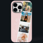 Modern 4 photos grid collage name on blush pink Case-Mate iPhone 14 pro max case<br><div class="desc">Modern 4 photos grid collage name on blush pink with a photo booth style collage</div>
