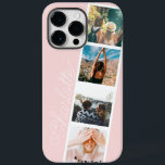 Modern 4 photos grid collage name on blush pink Case-Mate iPhone 14 pro max case<br><div class="desc">Modern 4 photos grid collage name on blush pink with a photo booth style collage</div>