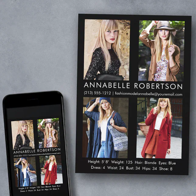 Modern 4 Photos Model Actor Comp Card | Zazzle