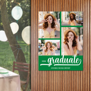 Modern 4 Photos on Green Graduation Poster