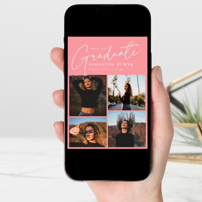 Modern  4 Photos Pink Graduation Announcements (Front Digital)