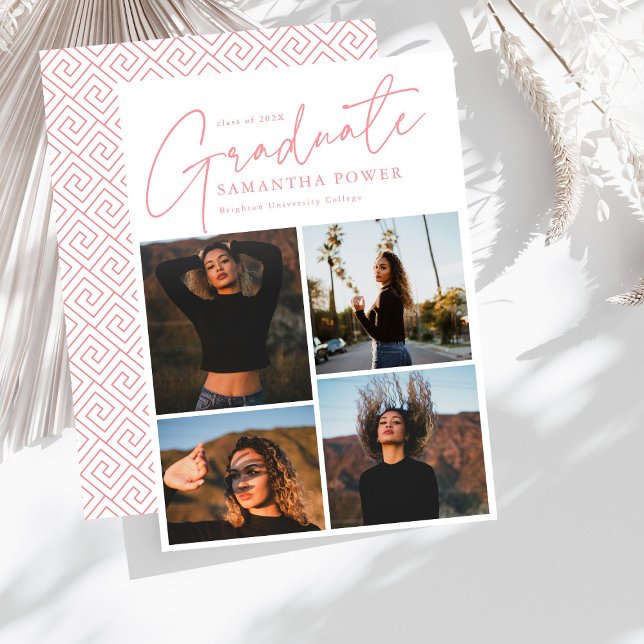 Modern  4 Photos Pink Graduation Announcements (Creator Uploaded)