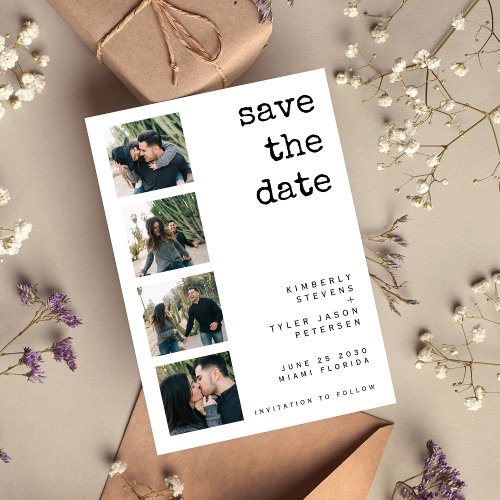Modern 4 photos simple typography wedding save the date
