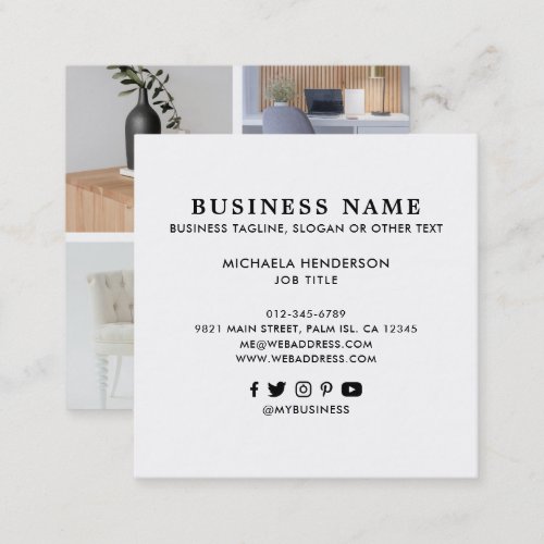 Modern 4 Product Photos  Social Media Icons Square Business Card