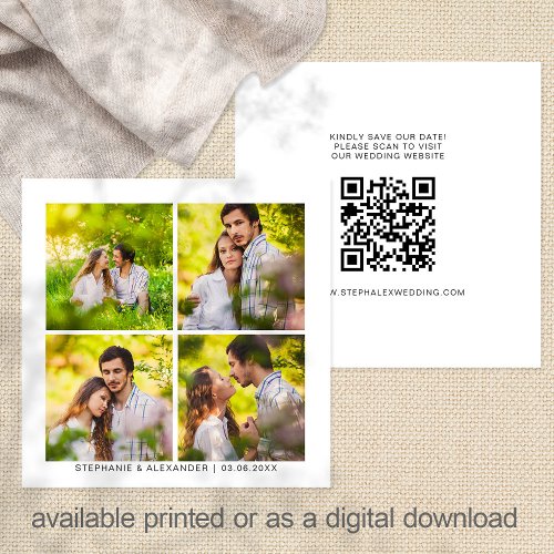 Modern 4 Square Photos Collage QR Code Save The Date