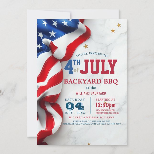 Modern 4th of July Backyard BBQ I Flag Invitation (Front)