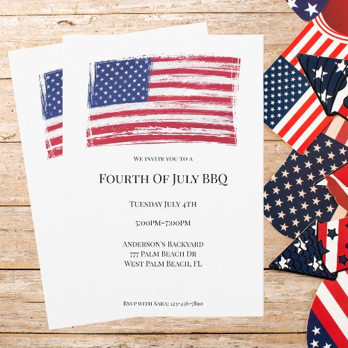 Modern 4th Of July BBQ Minimal American Flag Invitation