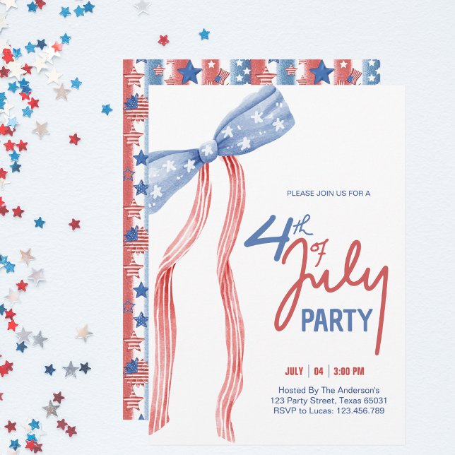 Modern 4th of July Bow Party Patriotic  Invitation (Creator Uploaded)