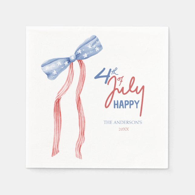 Modern 4th of July Bow Party Patriotic Napkins (Front)