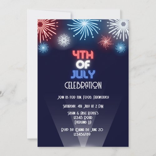 Modern 4th of July Fireworks Barbecue  Invitation