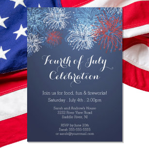 Modern 4th of July Fireworks Barbecue  Invitation