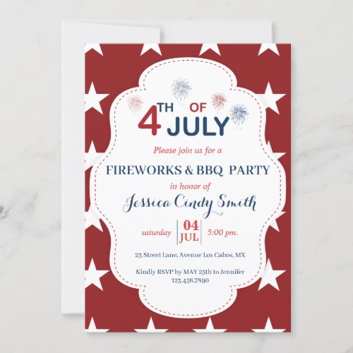 Modern 4th of July Fireworks Stars Barbecue Invitation