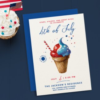 Modern 4th of July Ice Cream US Flag Watercolor