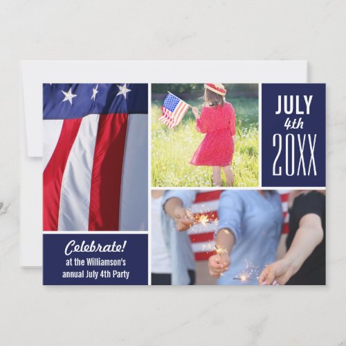 Modern 4th of July Party Your Photos Patriotic Invitation