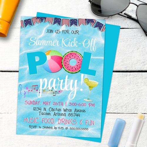 Modern 4th of July Patriotic Pool Party Invitation