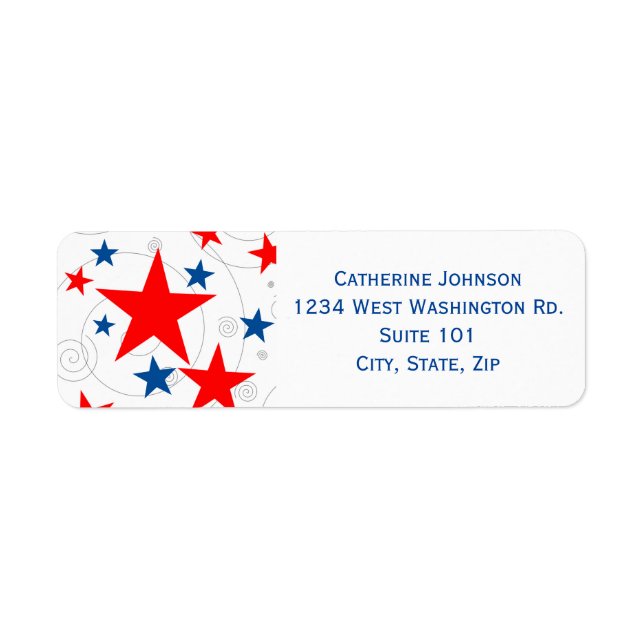 Modern 4th of July Patriotic Red White Blue Stars Label (Front)