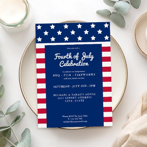 Modern 4th of July Red White and Blue Invitation
