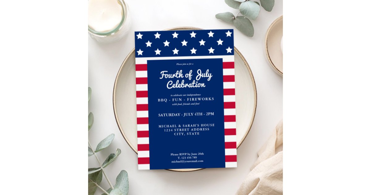 Modern 4th of July Red White and Blue Invitation | Zazzle