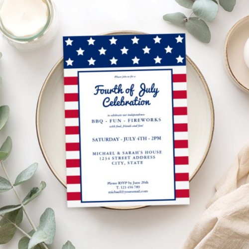 Modern 4th of July Red White and Blue Invitation