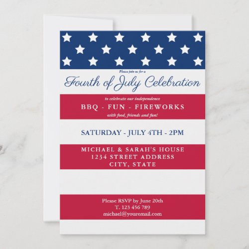 Modern 4th of July Red White and Blue Invitation