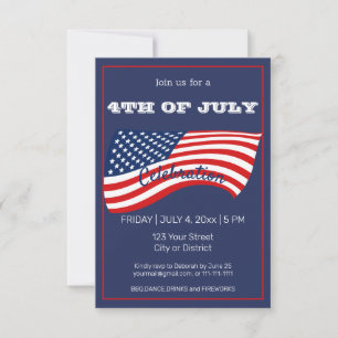 Modern 4th of July Red White and Blue US Flag Invitation