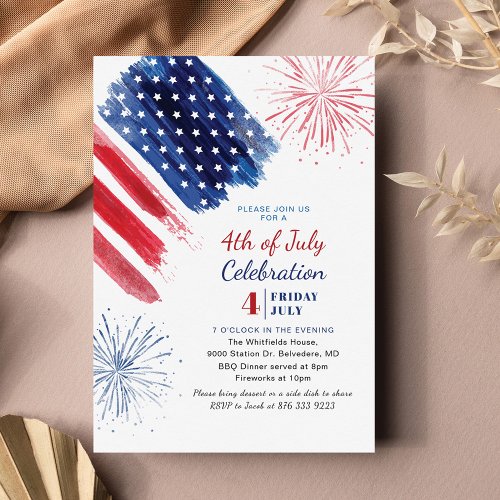 Modern 4th of July Red White Blue Independence Day Invitation