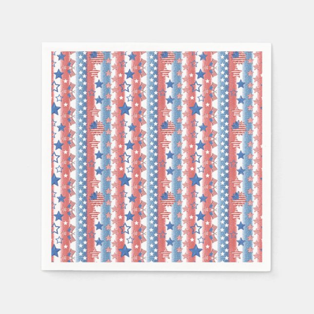 Modern 4th of July Stars & Flag Party Patriotic Napkins (Front)