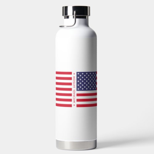 Modern 4th of July US American Flag Custom Name  Water Bottle