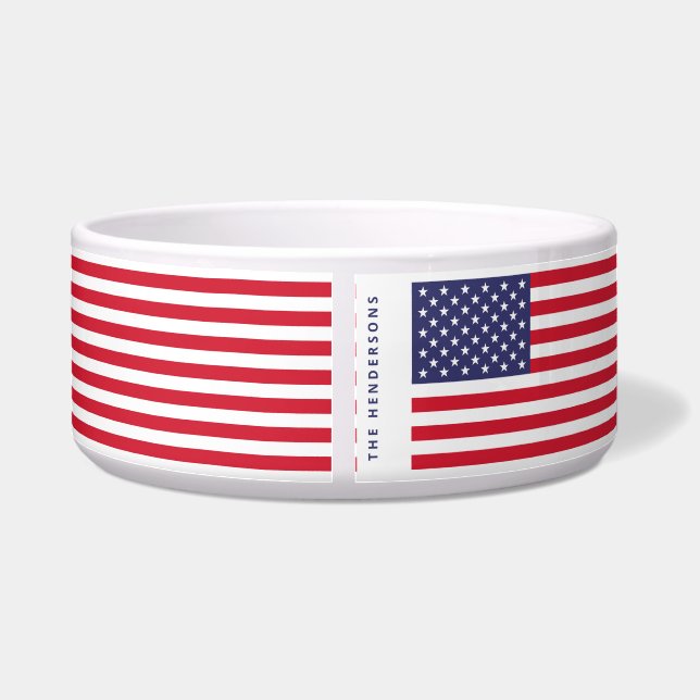 Modern 4th of July US American Flag Pet Dog Cat Bowl (Back)
