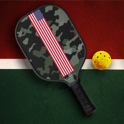 Modern 4th of July US Flag Camo Custom Name Pickleball Paddle