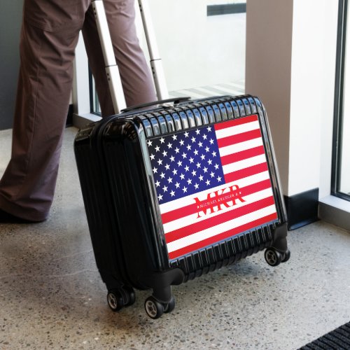 Modern 4th of July US Flag Monogram Initials Luggage