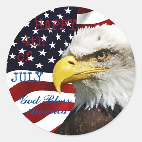Modern 4th of July US USA Flag American Eagle Classic Round Sticker