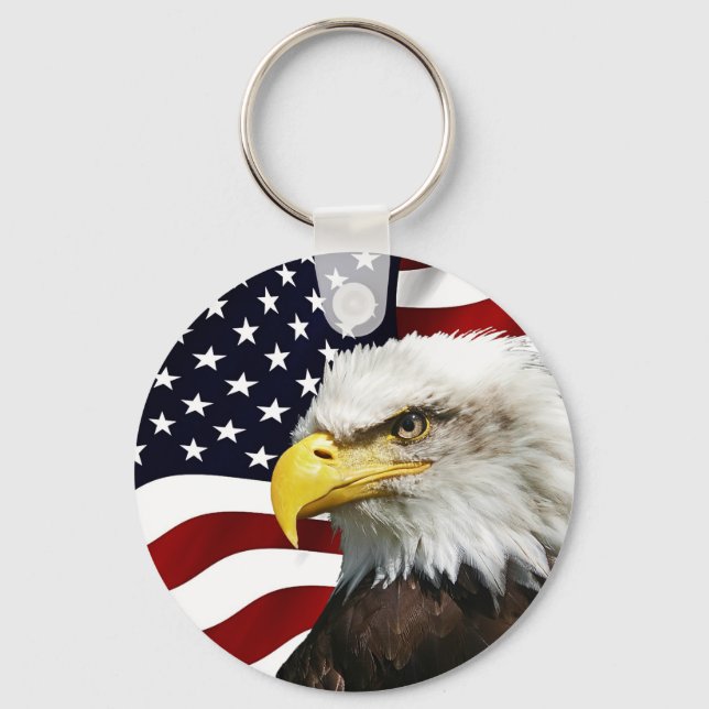Modern 4th of July USA Flag American Eagle Patriot Keychain (Front)