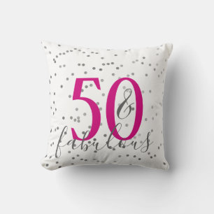 Modern 50 and Fabulous Birthday Confetti Pillow