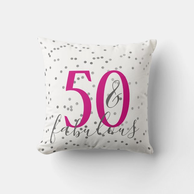 Modern 50 and Fabulous Birthday Confetti Pillow (Front)