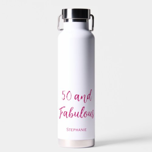 Modern 50 and fabulous birthday party water bottle