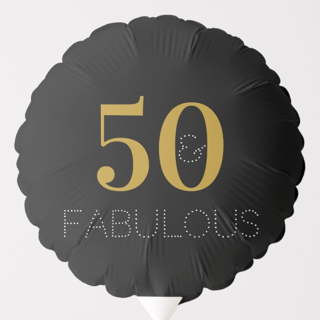 Modern 50 and Fabulous Black Gold 50th Birthday Balloon (Front)