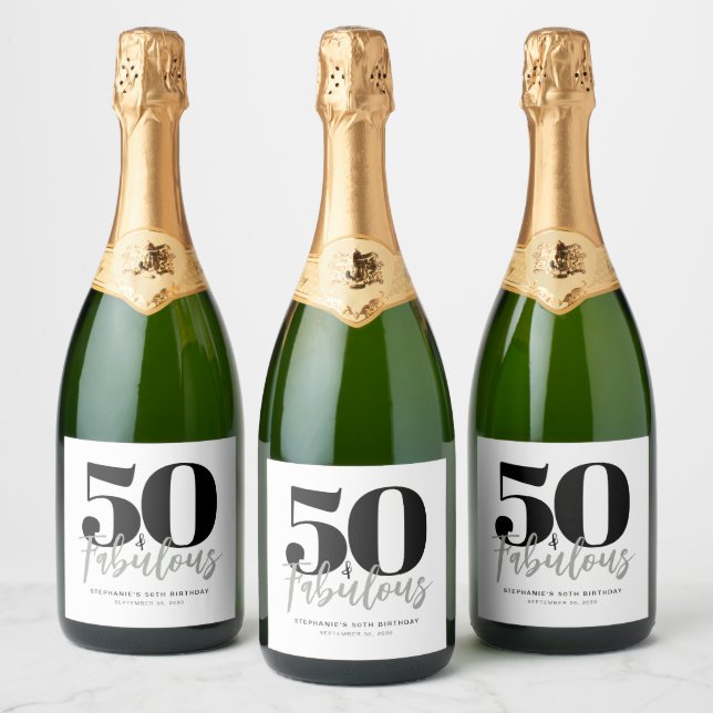 Modern 50 and Fabulous Bold 50th Birthday Party Sparkling Wine Label (Bottles)
