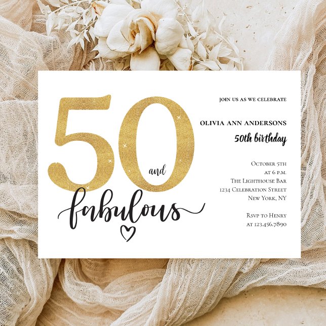 Modern 50 and fabulous Gold Birthday  Invitation (Creator Uploaded)