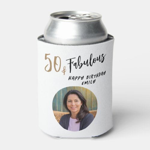 Modern 50 and Fabulous Photo 50th Birthday Can Cooler